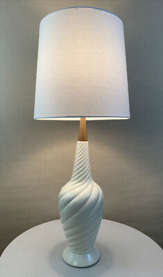 Vintage Retro Mid Century Danish Modern Twist Ceramic Teak Lamp Circa 1960s