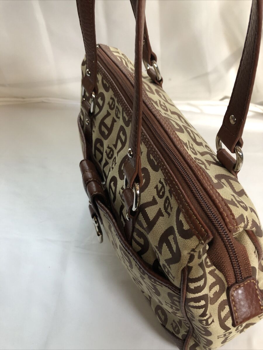 Etienne Aigner Tan Brown Logo Fabric Leather Bag Purse Etienne Aigner Tan Brown Logo Fabric Leather Bag Purse
