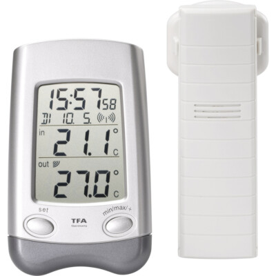 TFA Dostmann Wave Funk-Thermometer Silber