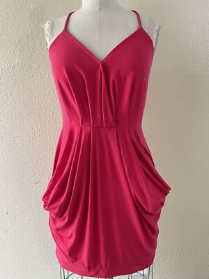 BCBGeneration Hot Pink Drape Front Pocket Stretch Strappy Short Dress Size  XS