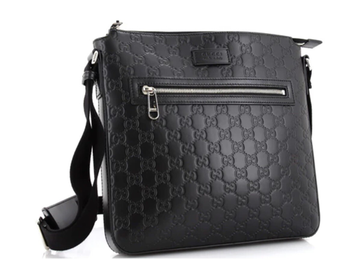 Gucci Signature Zip Messenger Bag Guccissima Leather Medium Black