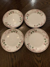 4 Vintage Home Essentials Stoneware Tartan Ribbon Salad Dessert Plates 7”