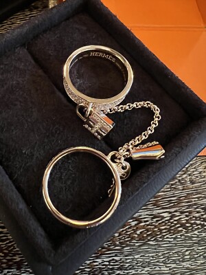 NEW Hermes Bague Double Kelly Cadenas Ring RoseGold Diamonds
