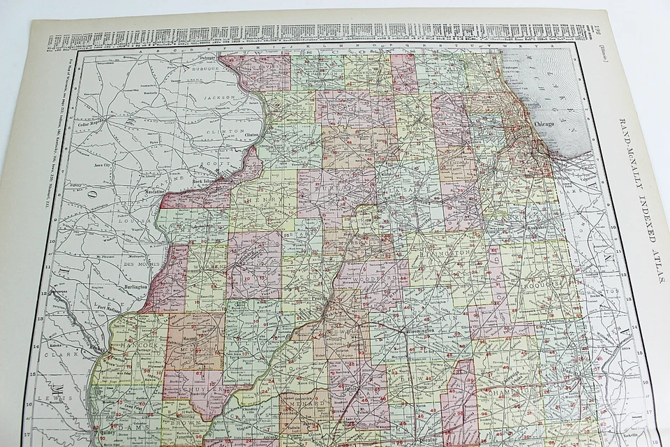 Карта штата Иллинойс Рэнд МакНалли 1901 железная дорога RR бизнес-город большой портфель - Изображение 3 из 4