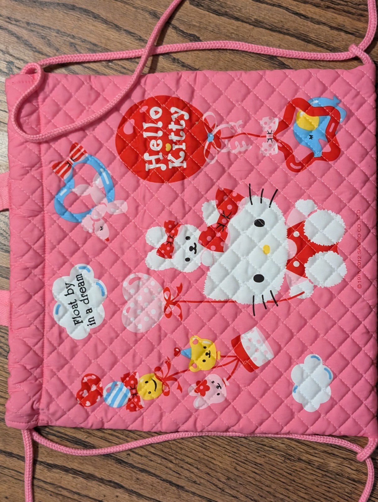 Hello Kitty  Quilted String Pink Backpack Bag Vintage