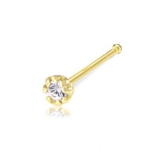 14K Solid Yellow Gold Cubic Zirconia Round Cut Nose Stud Ring Bone 20g - 8 Prong
