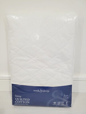 Soak Sleep Luxury Cotton Quilted Pillow Protector Pair Standard New  UK