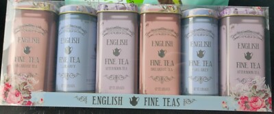  NEW  English Fine Teas Gift Set, 6 Canisters, 72 Teabags, Sealed,Exp 07/2026