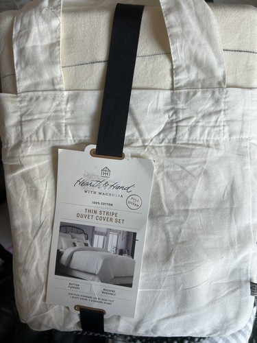 HEARTH & HAND MAGNOLIA Thin Stripe Cream /Black Full/Queen Duvet Cover Set - Picture 2 of 3