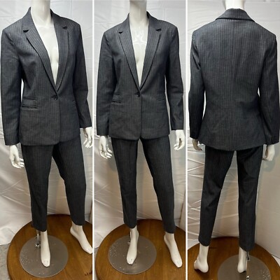 Express Women's 12 Blazer / 6R Pants Gray Pinstripe Cotton Blend Editor Suit