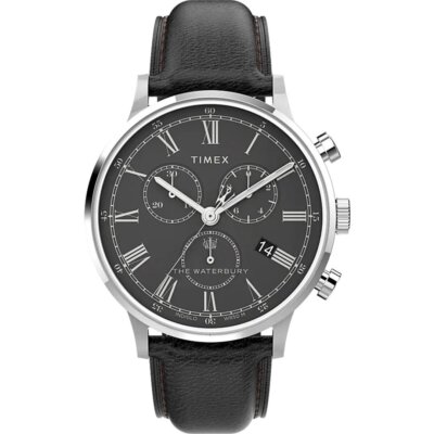 Herrenuhr TIMEX WATERBURY TW2U88300 Chrono Echtleder Schwarz