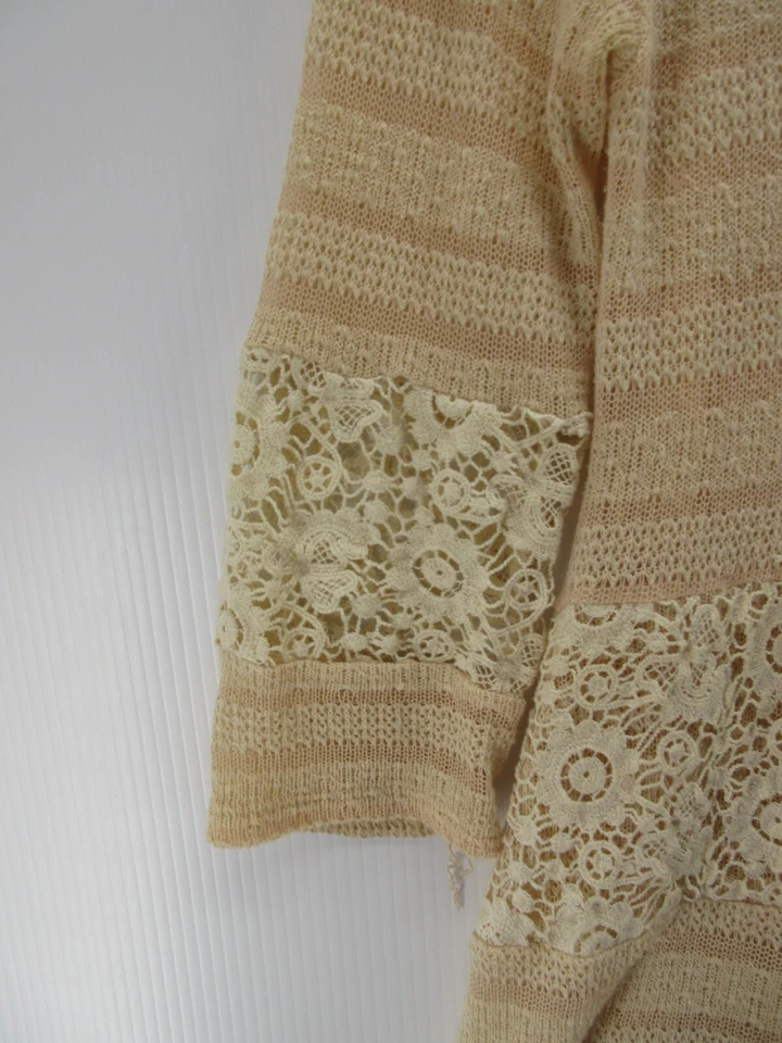 Blu Pepper 毛衣女式小号米色束腰套衫钩针手帕下摆 * — 第 3/4 张图片