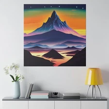 Dark Purple Mountain Sunset and Sky Night Beautiful Wall Decor Art Matte Canvas