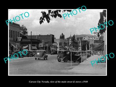 OLD 8x6 HISTORIC PHOTO OF CARSON CITY NEVADA VIEW OF MAIN St & STORES c1940