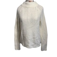 FRNCH Paris Cream Cable Knit Sweater Black Bow Back Keyhole Size S/M