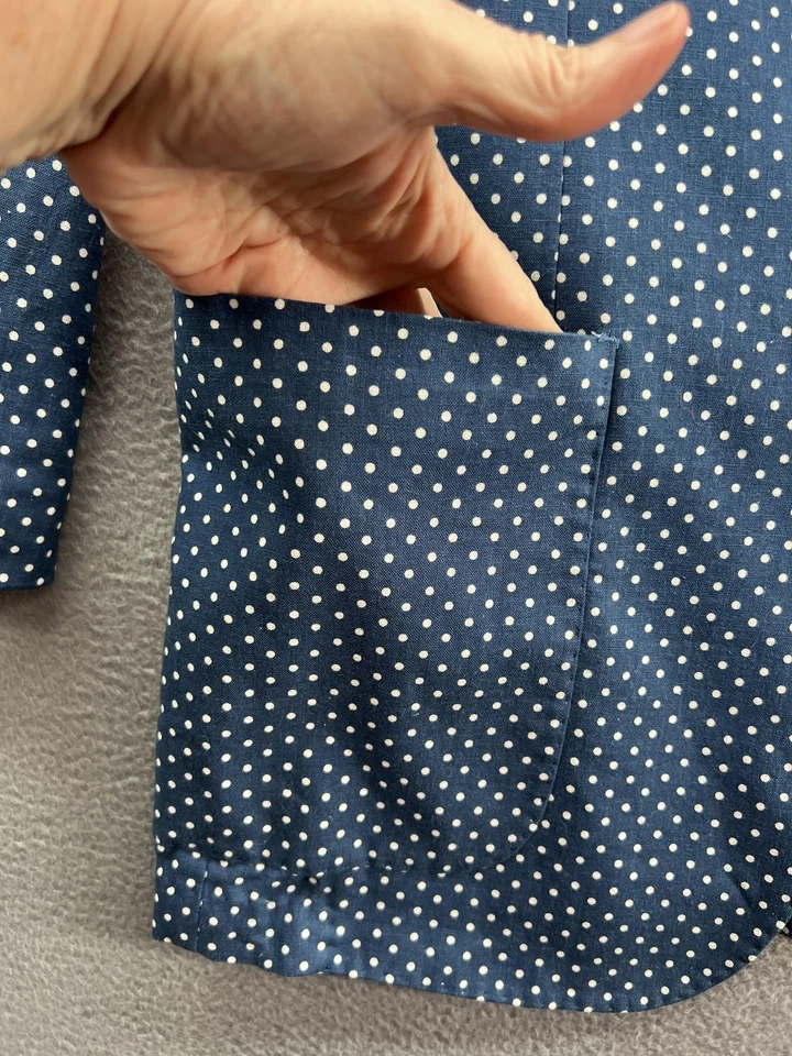 Peter Millar Blazer Mens Large Blue White Polka Dot Linen Cotton Sport Coat - Image 2 of 4