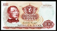NORWEGEN. 100 Kroner 1977. 38h. UNC-