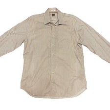 Peter Millar Striped Shirt Brown White Black Size Large Cotton