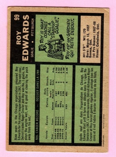1971-72 O-Pee-Chee Hockey Roy Edwards #99 Pittsburgh Penguins - siehe Bilder - Bild 2 von 2