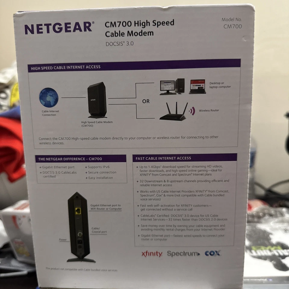 NETGEAR CM700-1AZNAS DOCSIS 3.0 Cable Modem 32x8 for Xfinity by Comcast 1.4gbps - Image 3 of 4