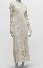 Zimmermann Women's White Cotton Lined Linen Devi Lace MIDI-Dress Petite Size 0P