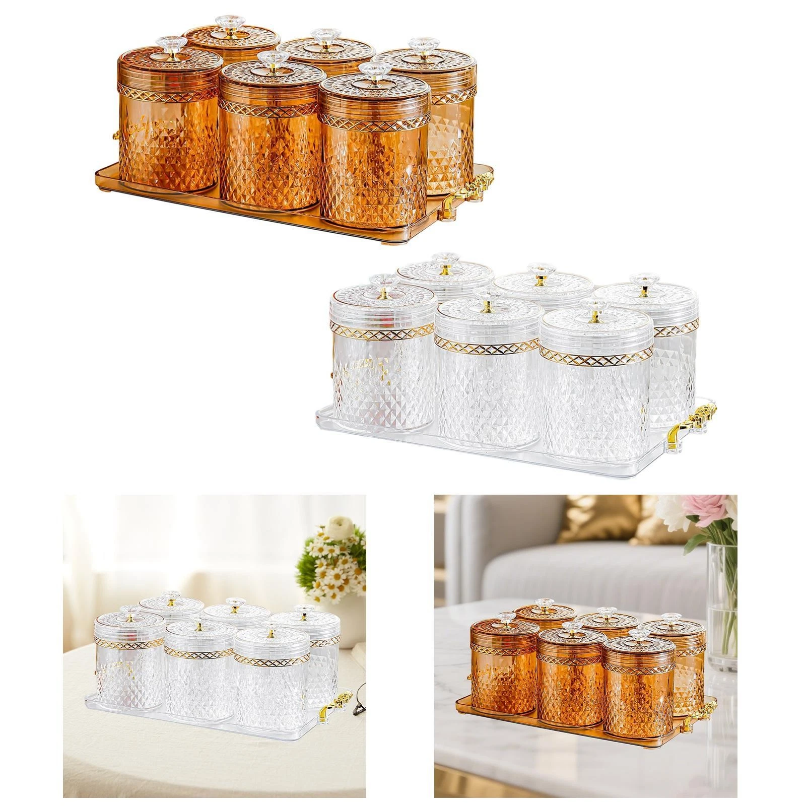 Food Storage Container Organizer with 6 Bottles Professional Seasoning Jar