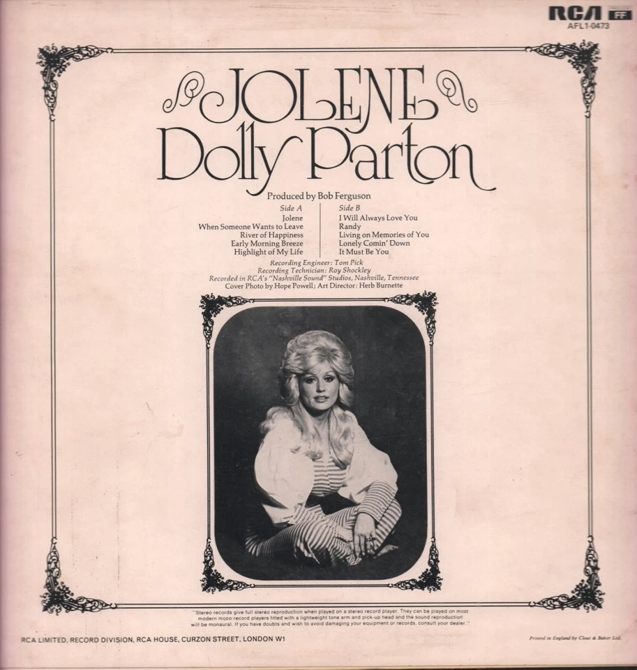 Dolly Parton Jolene LP vinyl UK Rca 1974 orange label design AFL10473 - Image 2 of 3