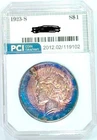 1923-S Rare Date  Peace Dollar Gem BU Rainbow  Toned Obverse