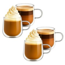 Glass Coffee Cups 275ml Set of 4 Double Walled Coffee Mugs 