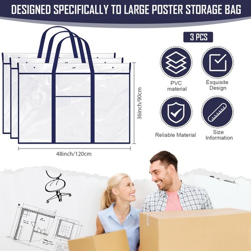 3 Pack Large Poster Storage Bag 48 x 36 Bulletin Board Holder Art Portfolio Case - Picture 2 of 7