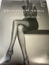 NEW Donna Karan Hosiery Tall Ultra Sheer BLACK Sandalfoot panty hose 0B107