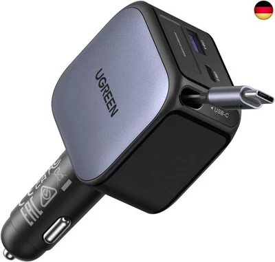 UGREEN Nexode 60W 3-Port Zigarettenanzünder USB-C Ausziehbares Auto Ladegerät 3 - Bild 1 von 4