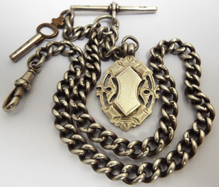 HERMOSA CADENA DE RELOJ ALBERT PLATA ESTERLINA 1890 INGLESA ANTIGUA PESADA 44g