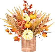 SY Super Bang Fall Decor, 12" Artificial Yellow/White Pumpkin Berry Maple Tree T