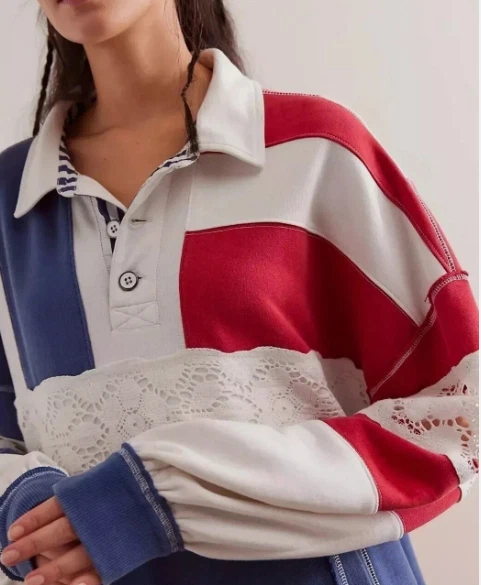 Polo Pullover Free People We The Free American Dream L Rayas Manga Larga Foto 2 de 4