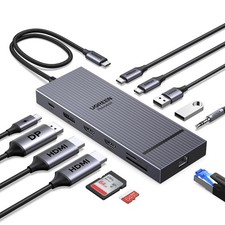 UGREEN 12-in-1 Docking Station with Triple 4K, 2 HDMI, DP, 12-in-1, Grey