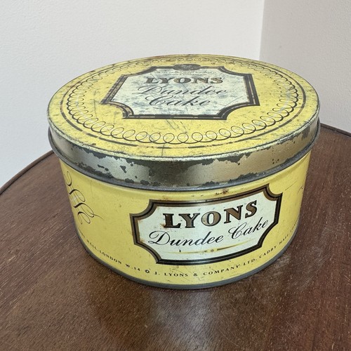 Vintage gelbe Lyon’s Dundee Kuchen leere Dose Sammlerstück 50er Jahre Requisite