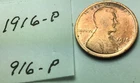 1916 - P  :  Wheat Penny Cent ; VG condition
