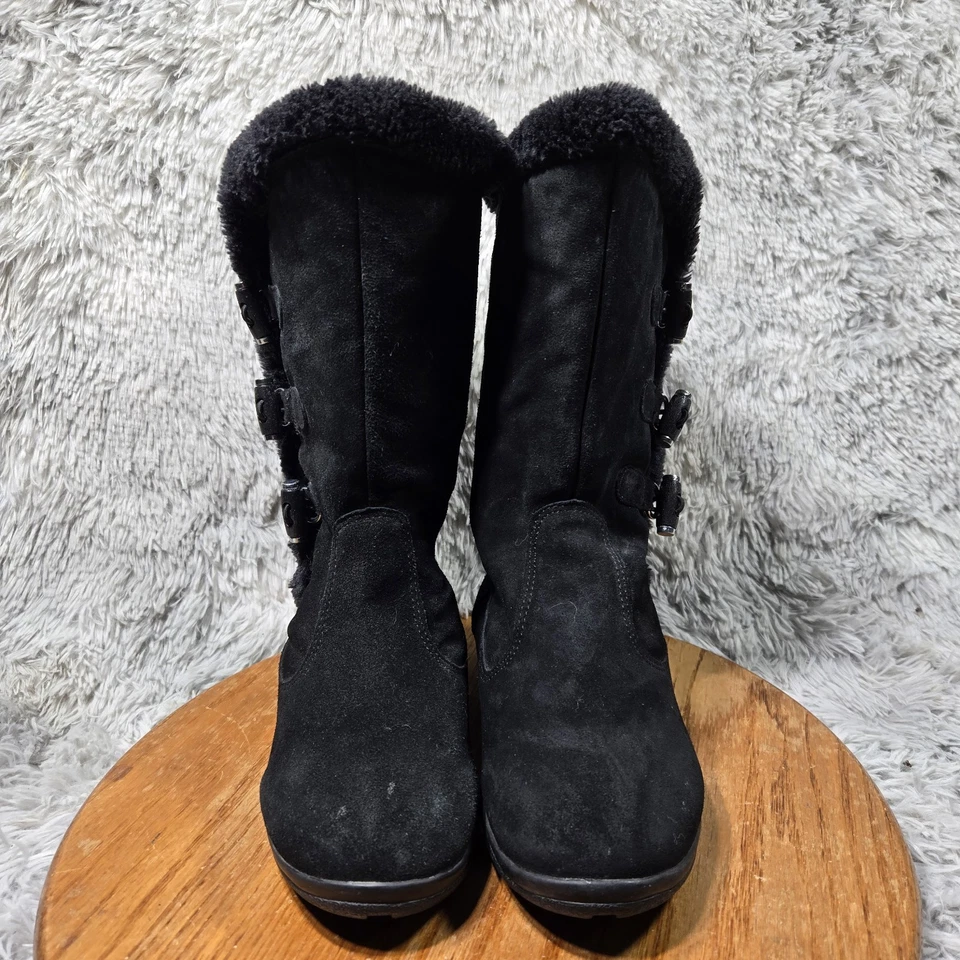 Botas de invierno blancas Mounitan vintage de gamuza tántalo a media pantorrilla negras  Foto 2 de 4