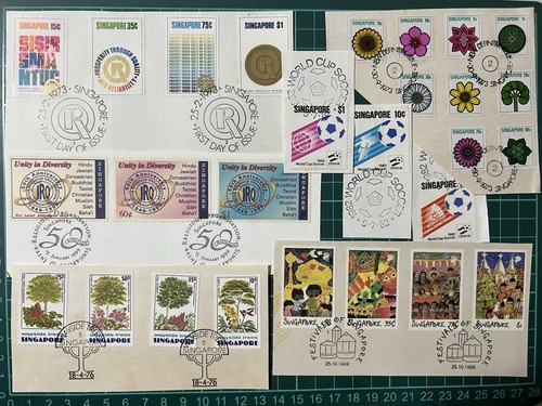 L130 Singapore CTO Stamps Lot On Paper Cut From 6 FDC. Kiloware. + Free Shipping