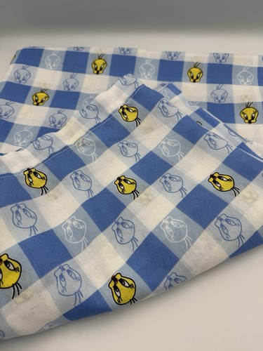 Vintage Tweety Bird Flat Sheet Twin Looney Tunes Gingham 1998 Upcycle Fabric - Picture 1 of 4