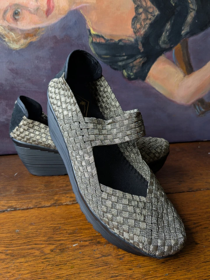 Cuña Mary Jane 9M tejida dorada vintage inspirada en St John's Bay Foto 2 de 4