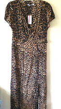 Oasis Leopard Print Dress Sz 10  Brown Midi Maxi Peep Hole New