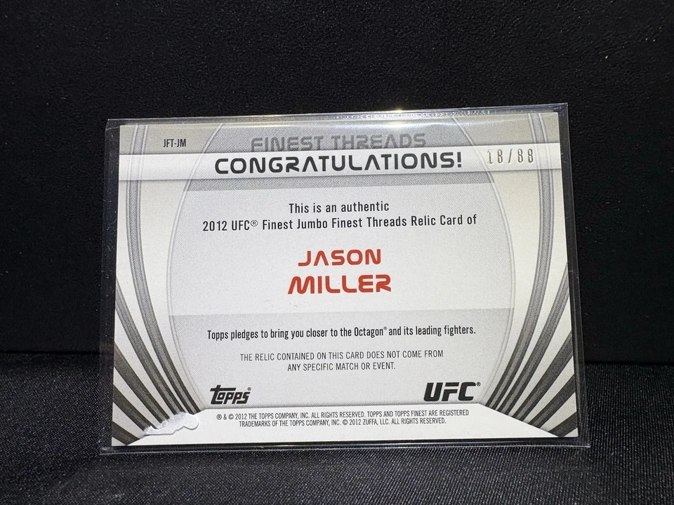 Jason Miller 2012 Topps Finest Gold Refractor 18/88 Fighter Worn Gear  - Image 2 of 2