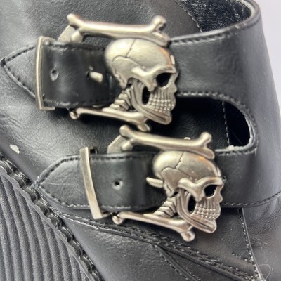Demonia CREEPER 306 Size 8 Black Wedge Platform Buckles w/ Skulls