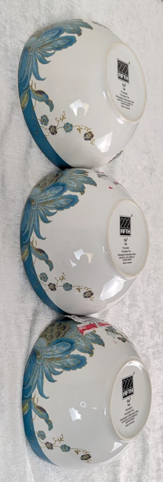 Juego de 3 tazones de sopa/cereal de 5-1/2" Fifth Eliza Teal 222 etiquetas nuevas Foto 2 de 4