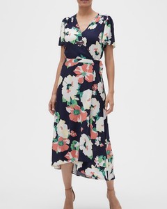 navy floral wrap midi dress