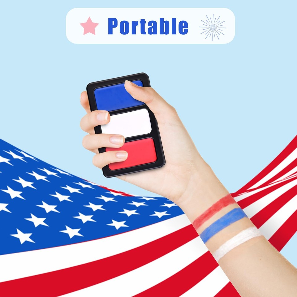 TOCADIS Red White Blue Face Paint Face Paint 3 Colors with 2 Brushes