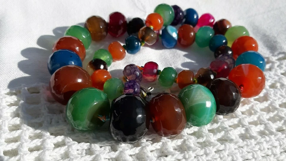 Edelstein Vintage Halskette Perlenkette Handmade Smaragde Amethyst Heilsteine - Bild 2 von 4