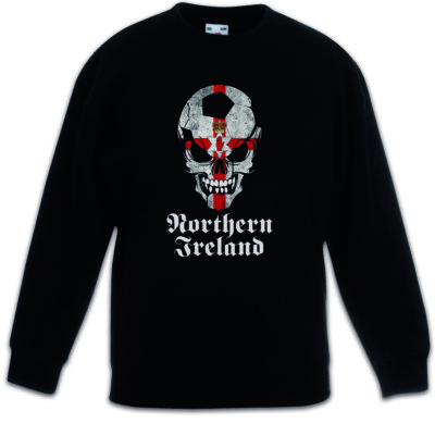 BLACK NORTHERN IRELAND IRISH FOOTBALL SKULL FLAG Kids Boys Girls Pullover